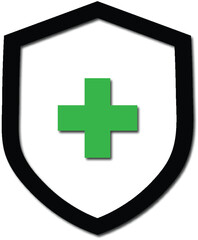 Green medical shield icon, signifying protection and health care.