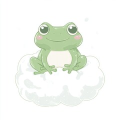 Cute Green Frog Sitting on a Fluffy Cloud