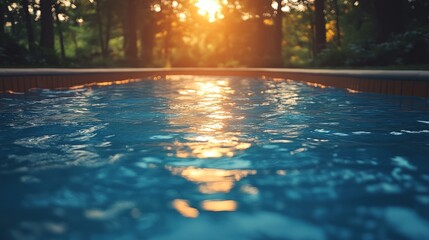 Sunset reflecting on a calm pool's surface.