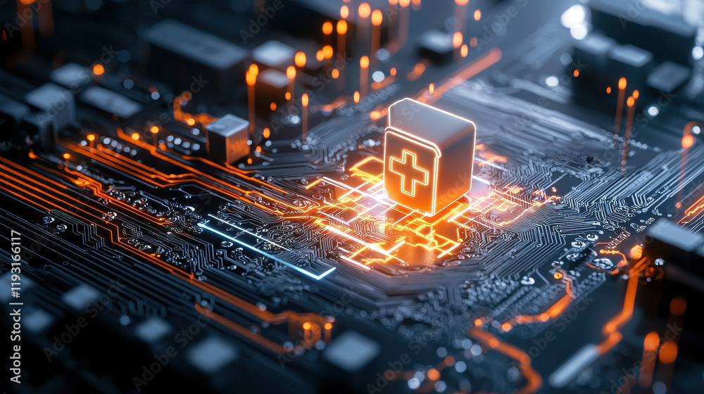 Leinwandbilder conceptual digital lock symbolizing security features on circuit board, showcasing technology and in