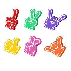 Number One, Thumb Up And Peace Foam Hand Symbol Sport Supporter Collection Set Illustration Vector