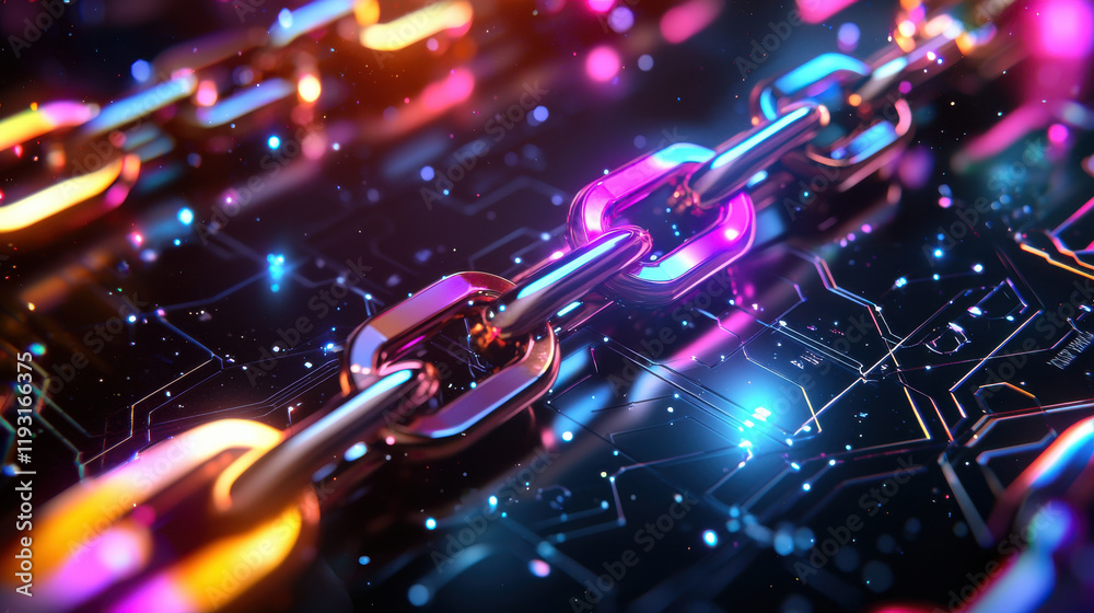 Aufkleber conceptual illustration of decentralized blockchain, featuring vibrant, glowing links and digital ba