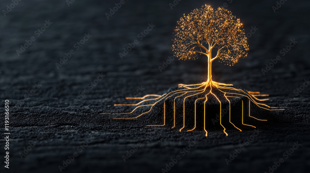 Aufkleber conceptual illustration of glowing innovation tree with luminous roots, symbolizing growth and techn