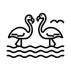 flamingos in lake icon, flamingos in lake line art - simple line art of flamingos in lake, perfect for flamingos in lake logos and icons and themed design