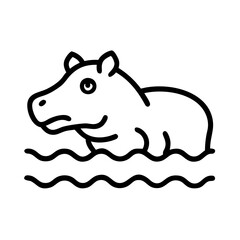 hippo in river icon, hippo in river line art - simple line art of hippo in river, perfect for hippo in river logos and icons and themed design