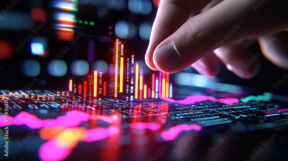 Aufkleber businessperson analyzing market trends with digital graphs and data visualization. vibrant colors an