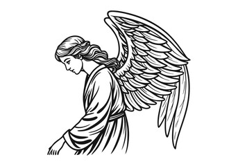 Fototapeta premium Vintage Angel Woodcut Engraving Style Vector Illustration with Intricate Hand-Drawn Details