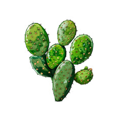 Fototapeta premium Prickly Pear Cactus Illustration: A vibrant, hand-drawn illustration showcases the unique, paddle-shaped segments of a prickly pear cactus, with its characteristic spines and rich green color. 