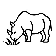 rhino grazing icon, rhino grazing line art - simple line art of rhino grazing, perfect for rhino grazing logos and icons and themed design