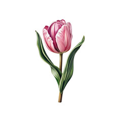 Elegant Tulip: A close-up shot of a vibrant pink tulip, showcasing its delicate petals and graceful leaves. A celebration of spring's beauty, this image captures the essence of nature's artistry.