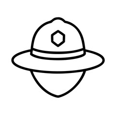 safari hat with badge icon, safari hat with badge line art - simple line art of safari hat with badge, perfect for safari hat with badge logos and icons and themed design