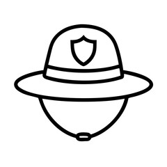 safari hat with badge icon, safari hat with badge line art - simple line art of safari hat with badge, perfect for safari hat with badge logos and icons and themed design