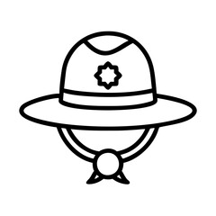 safari hat with badge icon, safari hat with badge line art - simple line art of safari hat with badge, perfect for safari hat with badge logos and icons and themed design