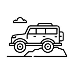 safari jeep on dirt road icon, safari jeep on dirt road line art - simple line art of safari jeep on dirt road, perfect for safari jeep on dirt road logos and icons and themed design
