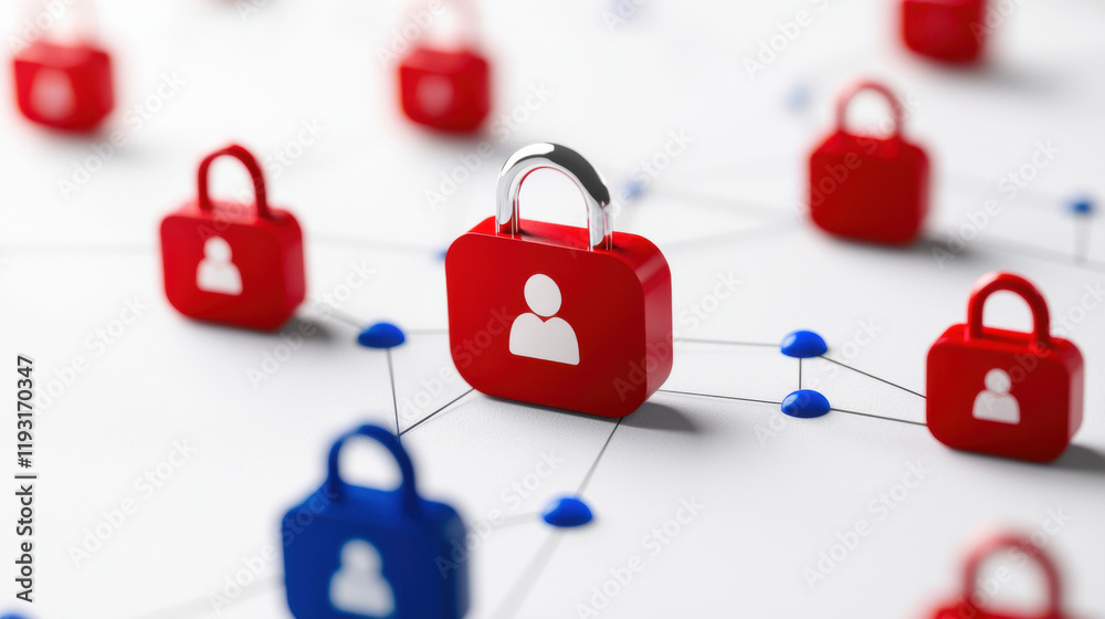 Leinwandbilder visual of personal information being encrypted with red and blue locks, symbolizing security and pri