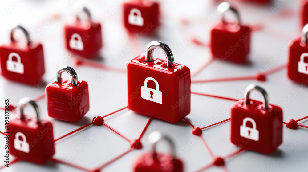 Aufkleber Secure digital locks connected in network symbolize data protection and encryption. This visual emphasizes importance of safeguarding personal information in digital landscape
