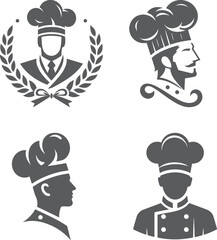 Set Of Chef Logos Silhouette Icon For Restaurants And Hotel Food Chef Hat Symbol Illustration Template