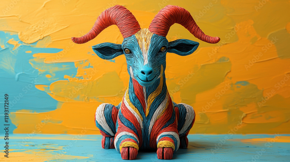 Poster adorable 3d goat design representing capricorn zodiac with vibrant colors and intricate details, per