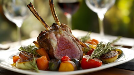 Grilled Lamb Chops Served with Roasted Vegetables