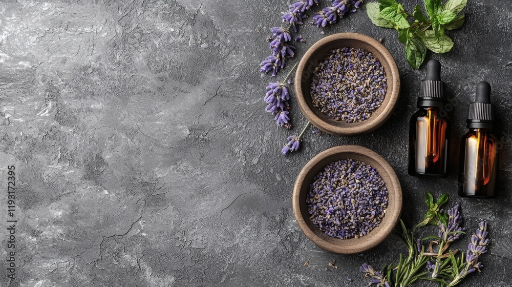Aufkleber a serene spa setup featuring essential oils and herbs for holistic health approaches stock photo wit