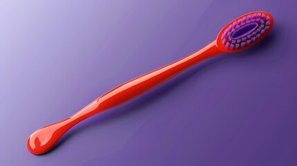 Professional Red Tongue Cleaner on Violet Background - Top View Cartoo