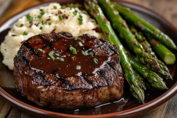 Wagyu steak plated with mashed potato
