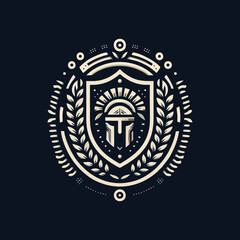 Vintage Classic Floral Shield Roman and Greek Line Drawing Style Logo Design, T-shirt and Streetwear