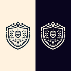 Fototapeta premium Vintage Classic Floral Shield Roman and Greek Line Drawing Style Logo Design, T-shirt and Streetwear