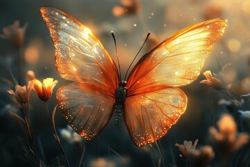 a mesmerizing butterfly, its delicate wings adorned with intricate patterns, flutters gracefully through a sunlit garden, embodying the exquisite beauty of nature and freedom in motion
