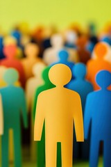 Colorful paper cutouts representing diversity, teamwork, and community engagement in a vibrant environment.