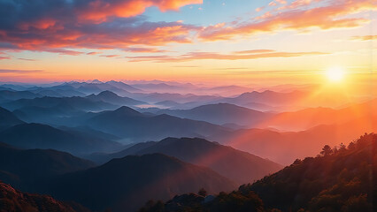 Fototapeta premium Sunrise Over Layered Mountain Range