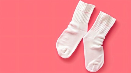 White Socks on Pink Background - Professional Flat Lay Photo with Space