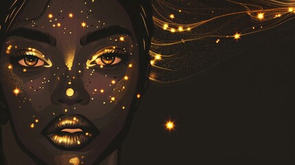 Mesmerizing Portrait of a Beautiful Lady with Gold Paint on Skin