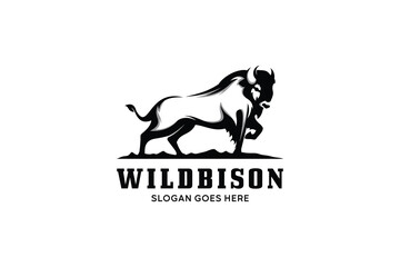 Black and white abstract bison wild animal logo design vector illustration with creative concept