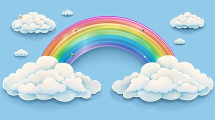 Vibrant Rainbow and Cloud on Blue Sky Vector Illustration for Creative Projects
