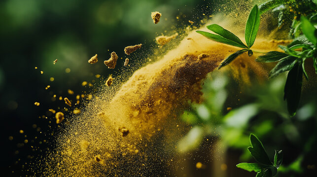 cumin and cumin powder flying with herbs isolated on 3 d background