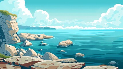 Serene Wet Stone Sea Coast Background for Design Projects