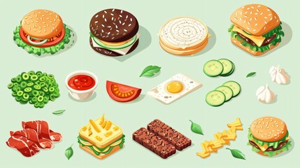Creative Isometric Burger Ingredients Vector Illustration for Design Projects