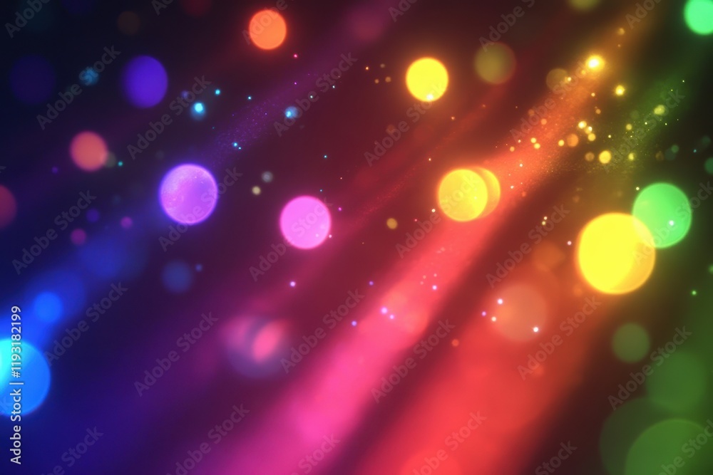 Poster colorful bokeh abstract background with vibrant light rays creating a magical atmosphere in deep hue