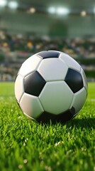 Fototapeta premium A football on grass with a blurred background, movement, sport