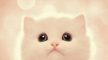 Adorable fluffy white kitten with big eyes.