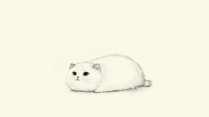 Adorable fluffy white kitten sketched in pencil on white background.