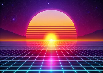80s Retro Sunrise Lines: Panoramic Abstract Background Stock Photo