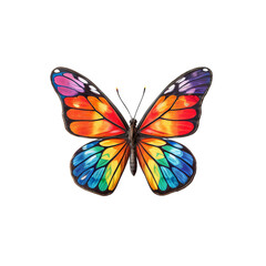 A Kaleidoscope of Colors: A stunning watercolor illustration of a butterfly, its wings a vibrant tapestry of rainbow hues, fluttering with delicate beauty, symbolizing transformation and freedom.