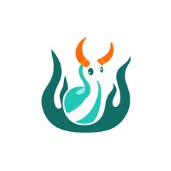 Cartoon horned creature in flames; playful mascot design for games or apps