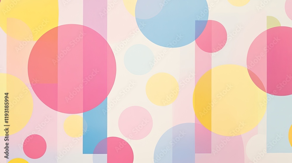 Poster a captivating composition of soft pastel shapes, including circles and squares, layered to create a 
