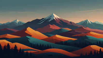 Majestic Mountain Landscape Vector Illustration A Stunning Flat Design of Nature’s Beauty and Grandeur