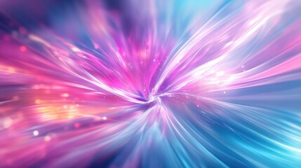 Vibrant abstract image with a burst of blue and pink light rays emanating from a central point