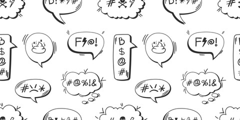 Comic Speech Bubble Pattern with Swear Symbols, HandDrawn Doodle Style, Ideal for Comic Strips, Digital Design, Backgrounds, and Humorous Illustrations