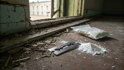Abandoned Building, Decay, Drugs, Razor Blade, Urban Exploration Photography